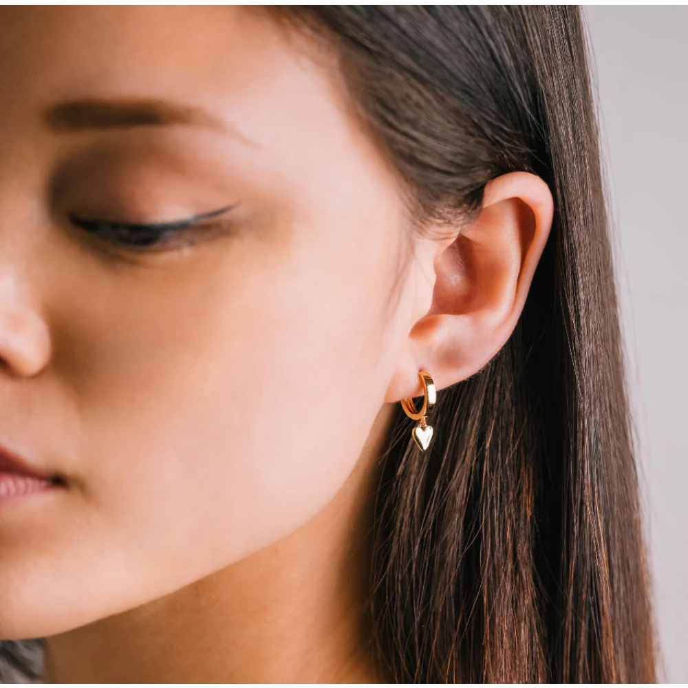 GOLD EVERLY HEART HUGGIE HOOP EARRINGS by LOVER'S TEMPO