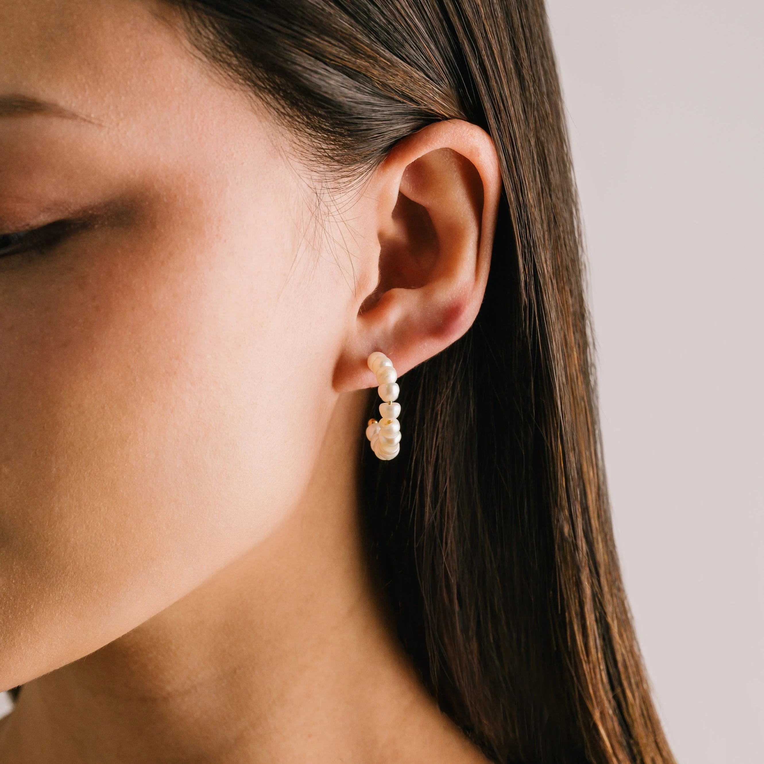 GOLD ISOLA PEARL HOOP EARRINGS by LOVER'S TEMPO