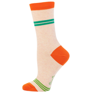 cream sock with orange tips and green lines