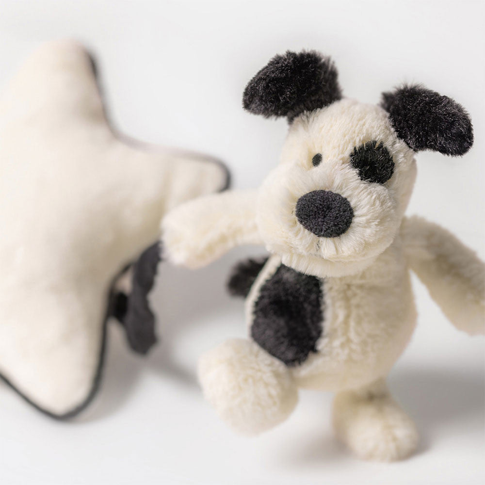 BASHFUL BLACK & CREAM PUPPY MUSICAL PULL by JELLYCAT