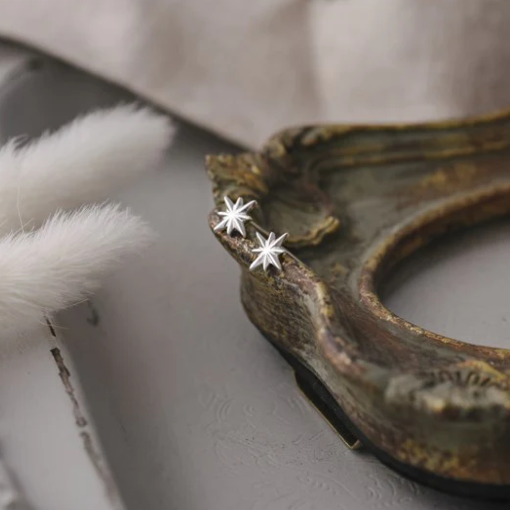 SILVER NORTH STAR STUDS by GLEE JEWELRY
