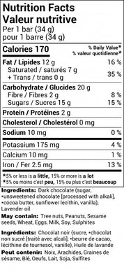 nutritional facts for chocolate bar black writing on white background