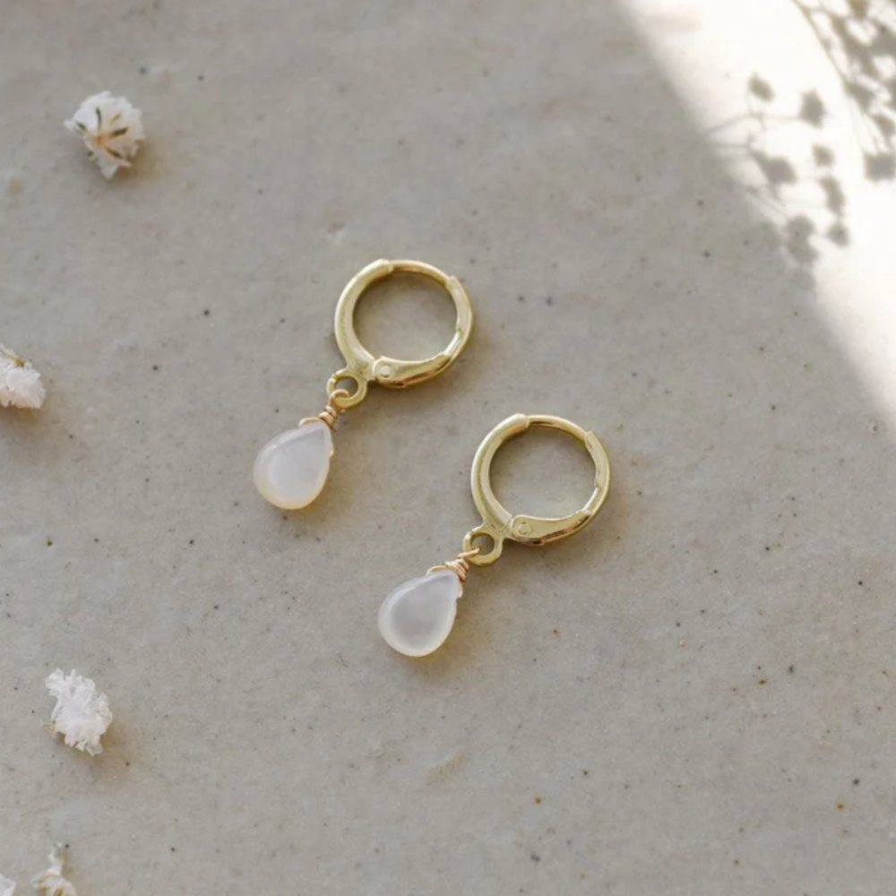 GOLD/PEARL ZIA HOOPS by GLEE JEWELRY