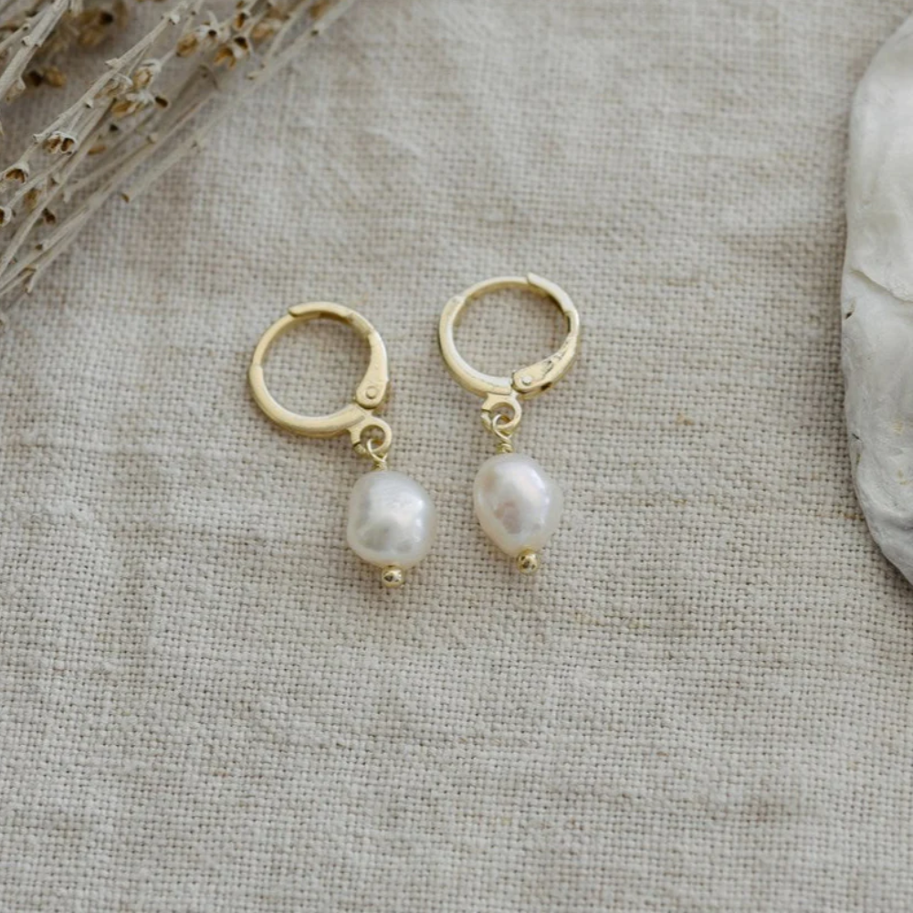 GOLD/PEARL BITSY HOOPS by GLEE JEWELRY