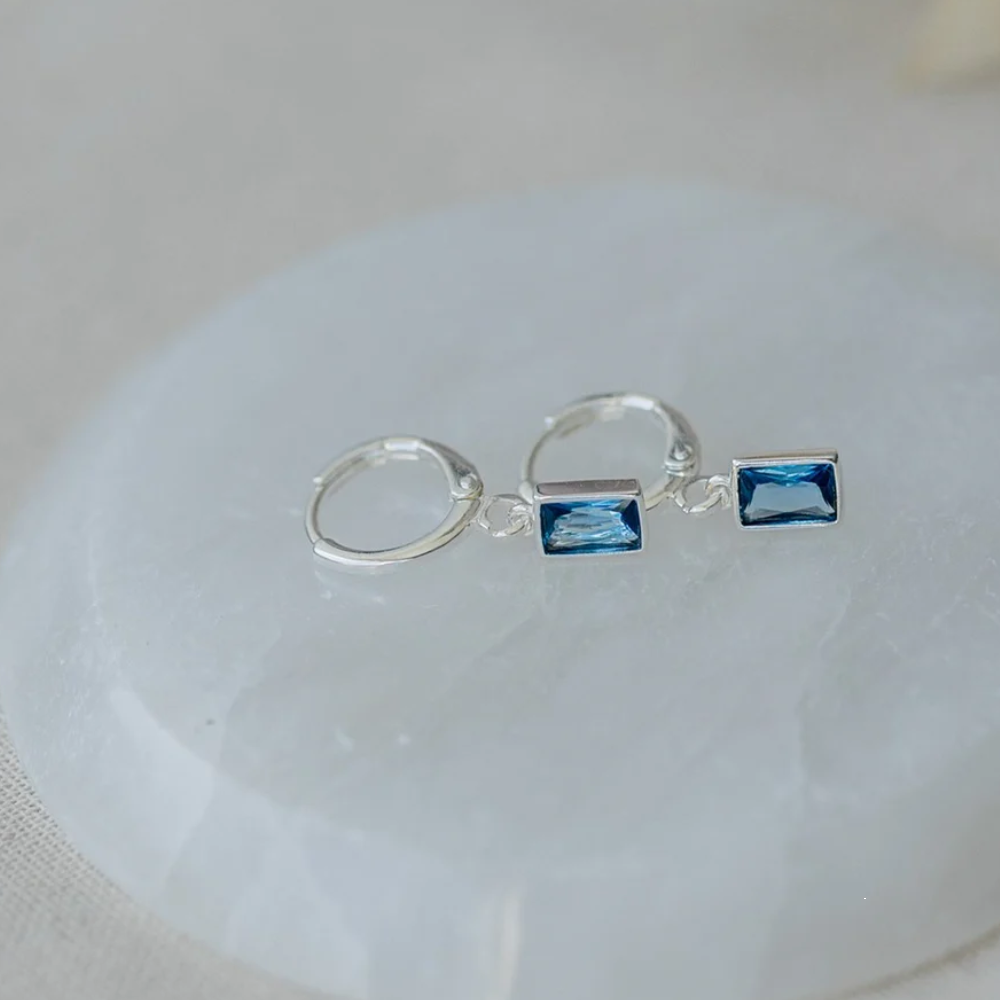 SILVER/SKY BLUE SHINE HOOPS by GLEE JEWELRY