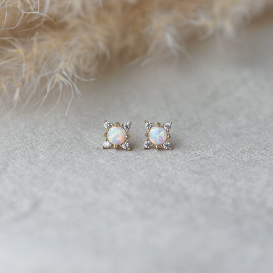 GOLD & WHITE OPAL AURORA STUDS by GLEE JEWELRY