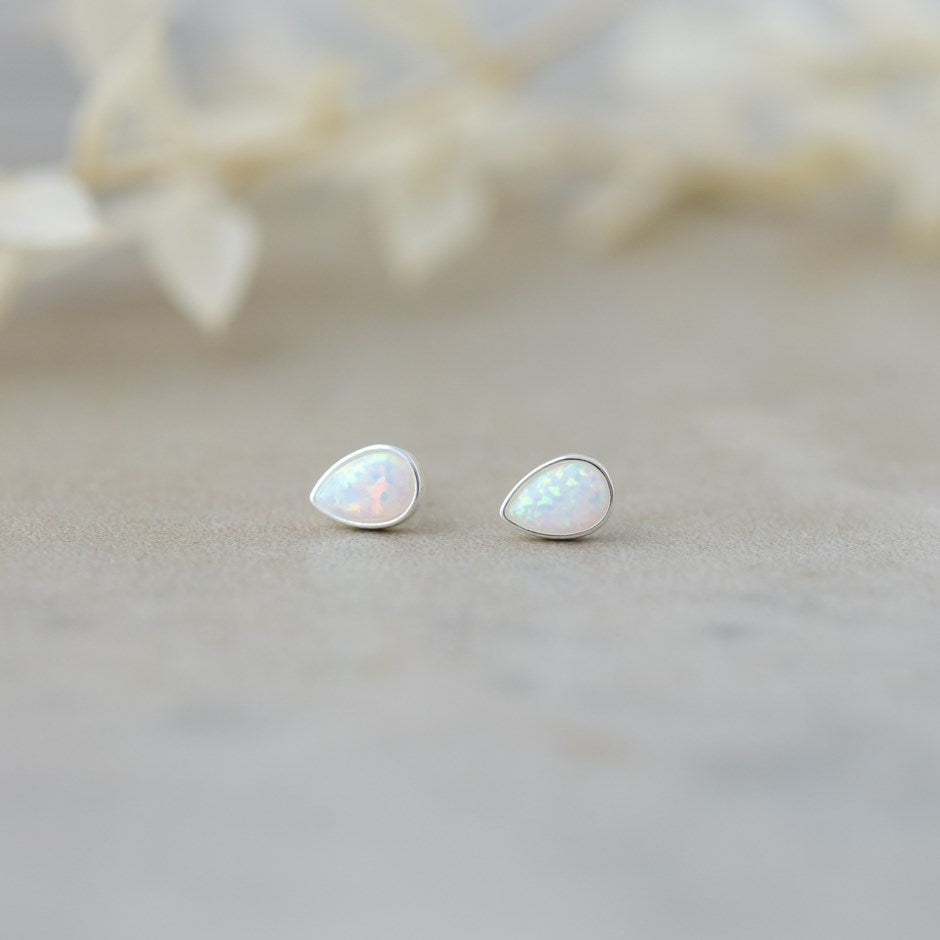 SILVER & WHITE OPAL ICY RAIN STUDS by GLEE JEWELRY