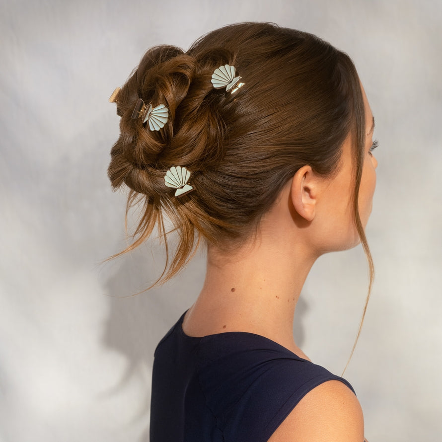 HAIR CLIPS with CREAM & GOLD CLAM SHELLS by KITSCH