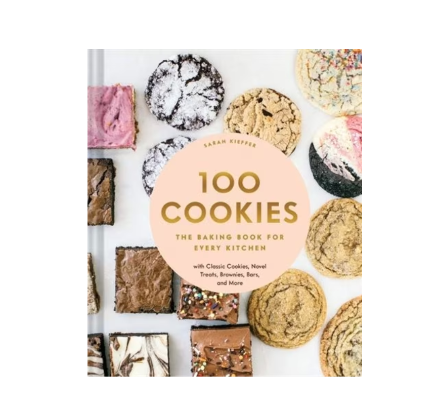 book cover of "100 cookies" by  sarah keiffer with cookies and colourful various baked good on white counter
