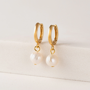 GOLD PEARL AMARI HUGGIE HOOP EARRINGS by LOVER'S TEMPO