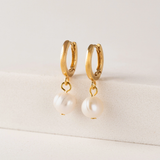 GOLD PEARL AMARI HUGGIE HOOP EARRINGS by LOVER'S TEMPO