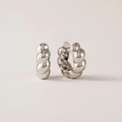 SILVER CROISSANT PUFF HOOP EARRINGS
