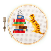 CAT AND BOOK MINI CROSS STITCH EMBROIDERY KIT
