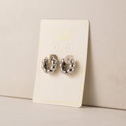 SILVER CROISSANT PUFF HOOP EARRINGS