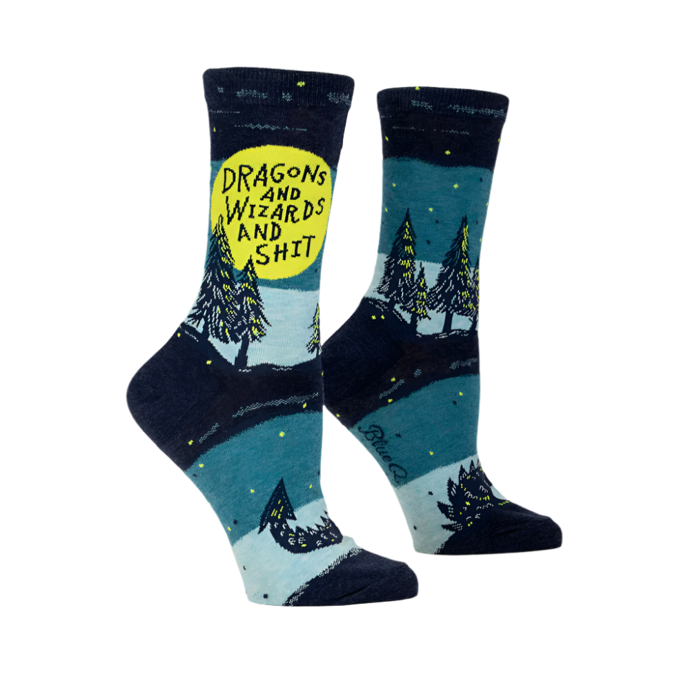 DRAGONS AND WIZARDS AND SHIT W-CREW SOCKS by BLUE Q