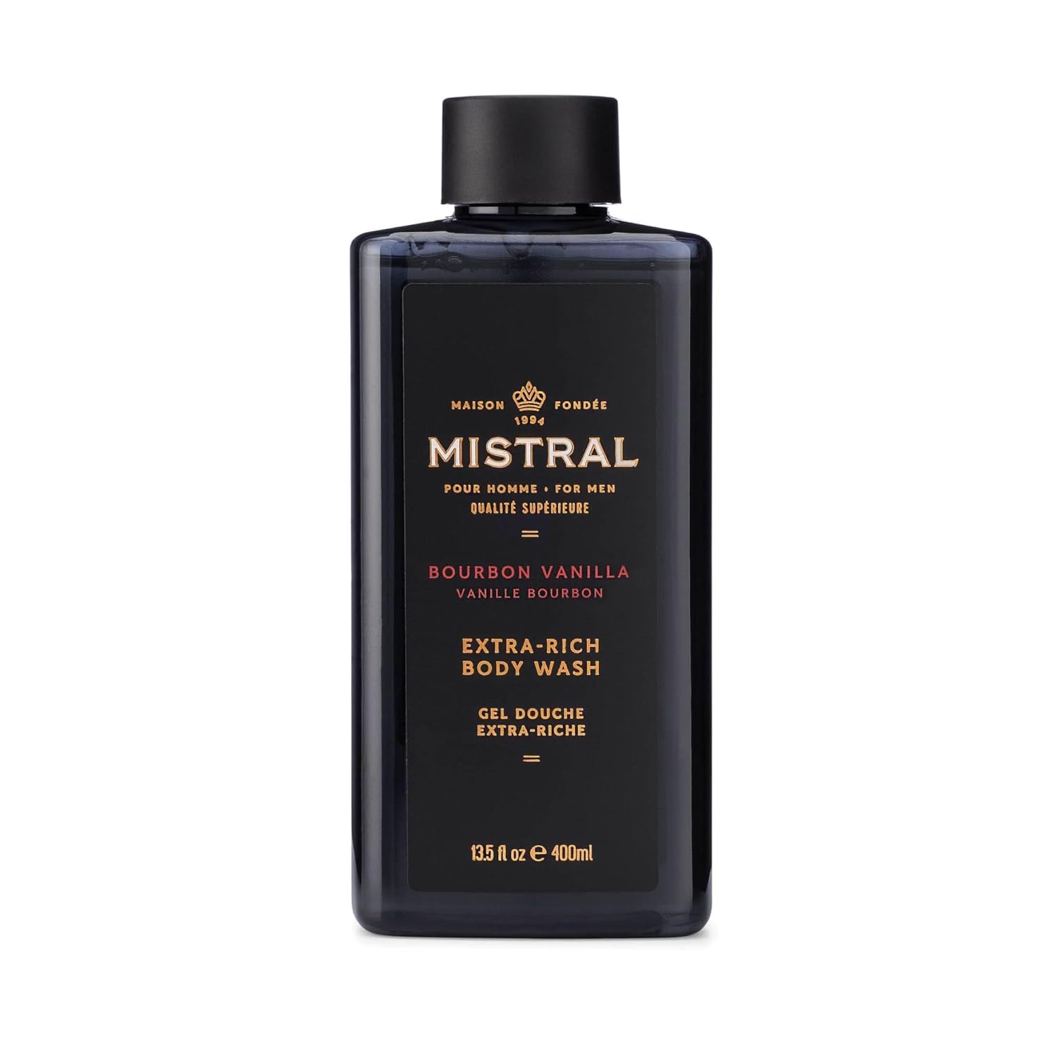 Mistral Bourbon Vanilla Extra-Rich Body Wash bottle on a white background