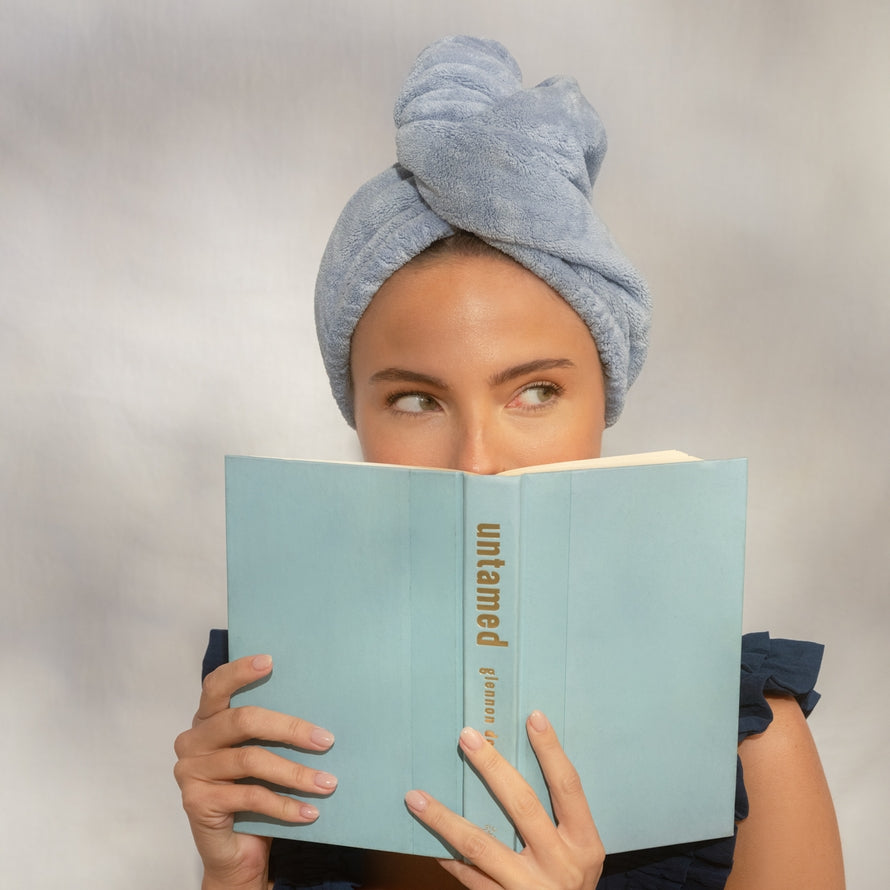 QUICK DRY HAIR TOWEL in COASTAL BLUE WITH BOW  by KITSCH