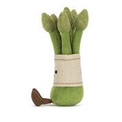 Plush toy bundle of  asparagus with light tan band on a white background