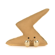 Gold lightning bolt-shaped JELLYCAT with a smiling face on a white background