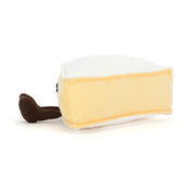 jellycat brie cheese with cute face and legs and plush cordory top side view