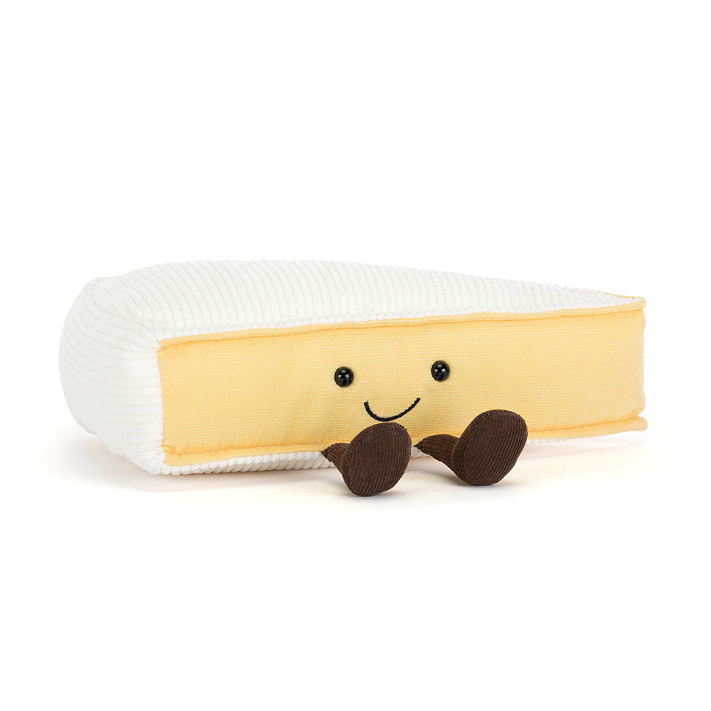 jellycat brie cheese with cute face and legs and plush cordory top