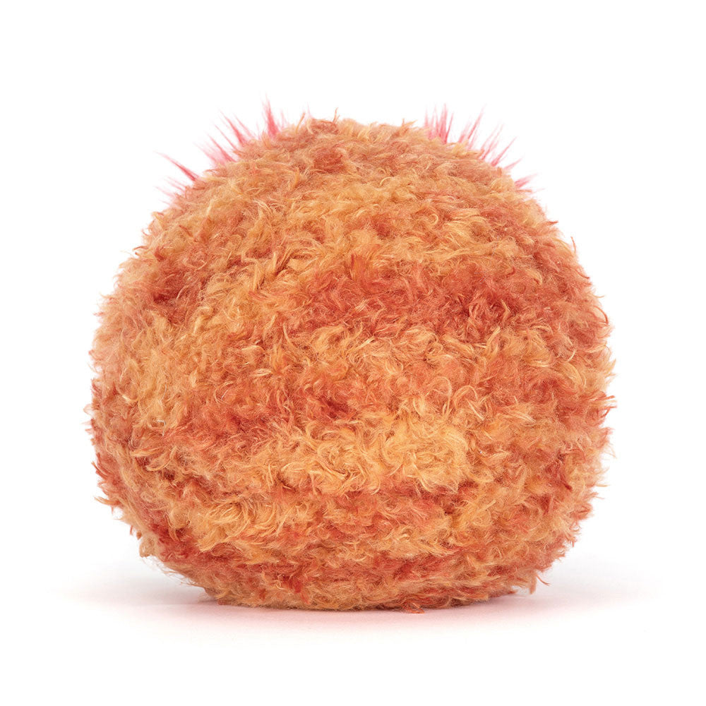 back view of mars planet, round orange plush toy on white background 