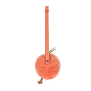 plush peach shape bag on white bakground