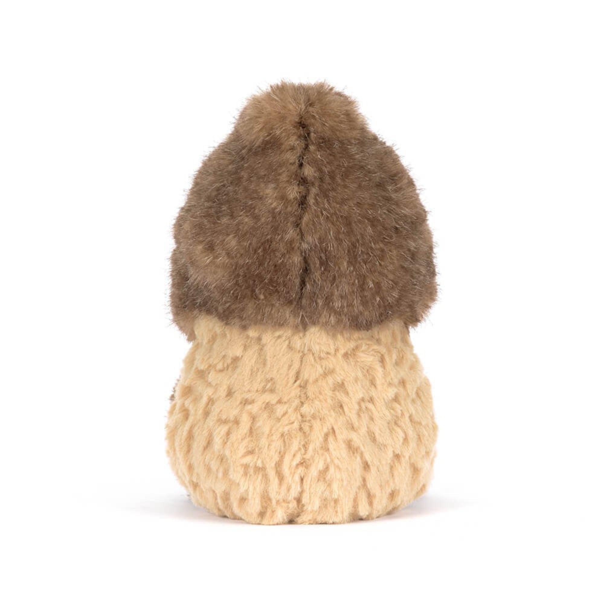 back view of Jellycat peanut dressed as a Yeti on white background

