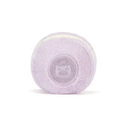 Plush lavender macaron toy on white background