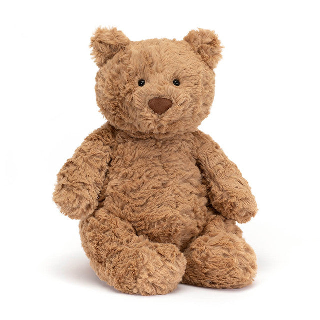 Brown jellycat teddy bear on a white background