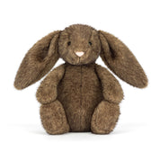 Brown plush bunny toy on a white background