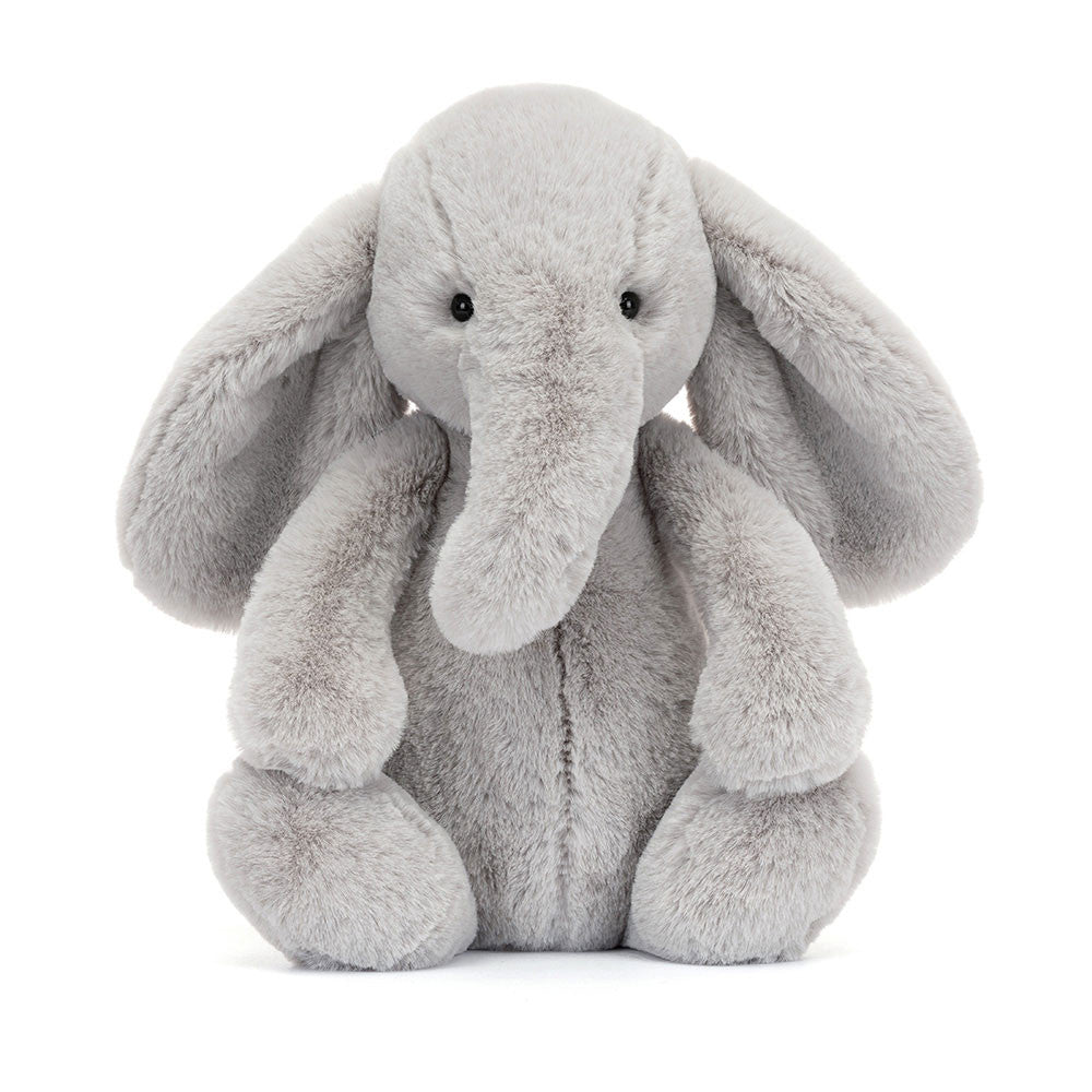 Plush toy elephant from jellycat on a white background