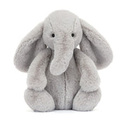 Plush toy elephant from jellycat on a white background