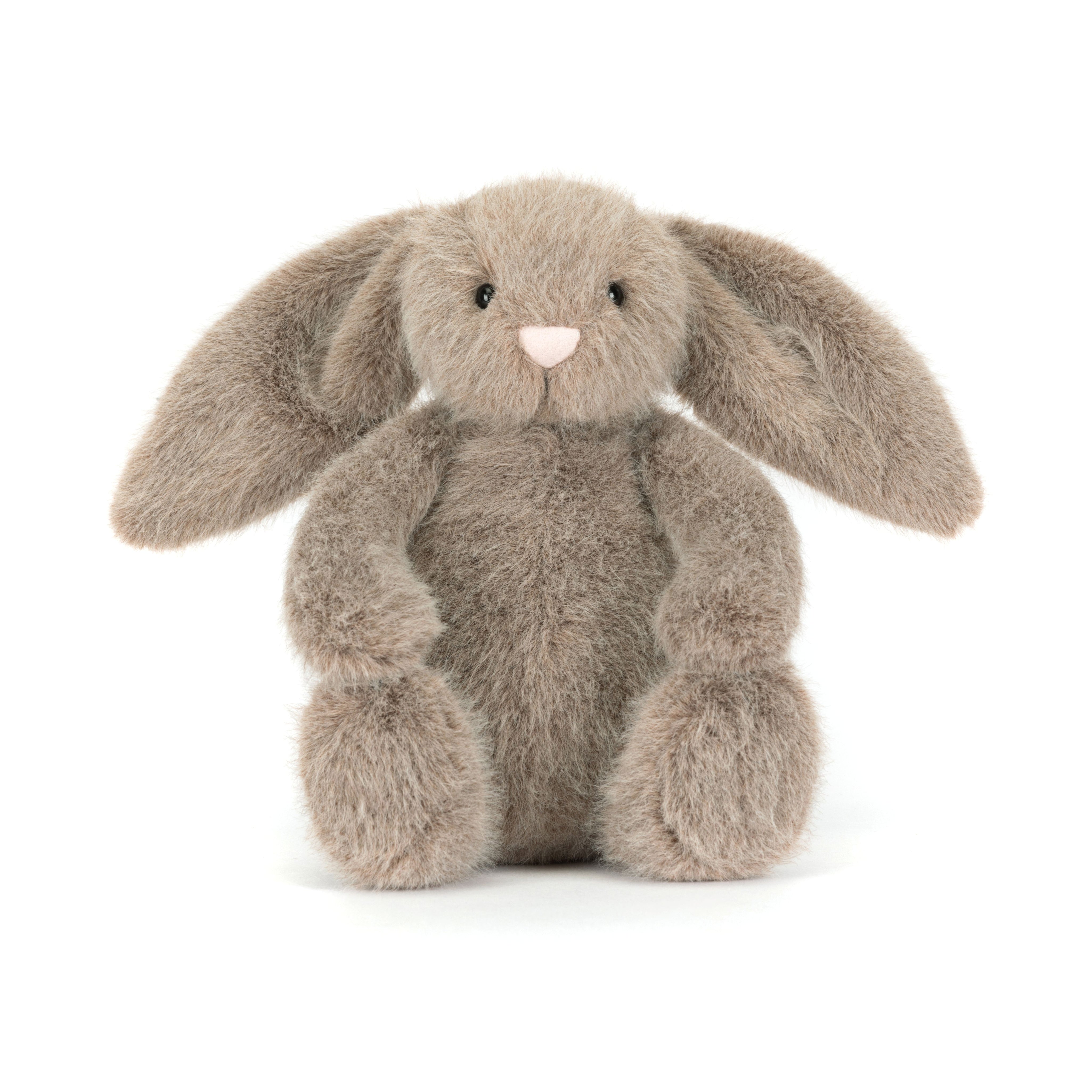 Plush toy grey bunny rabbit on a white background