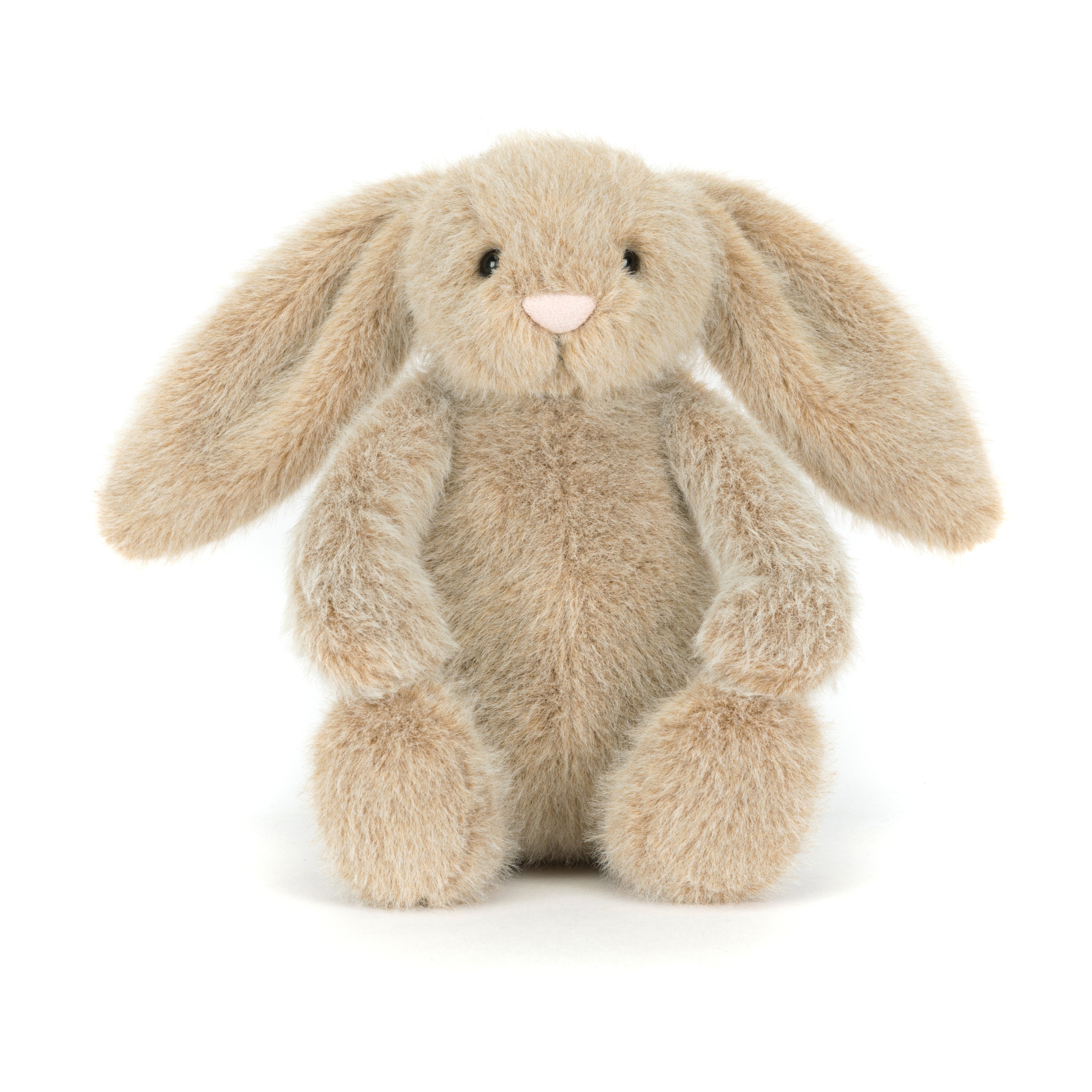 Plush beige bunny rabbit toy on a white background