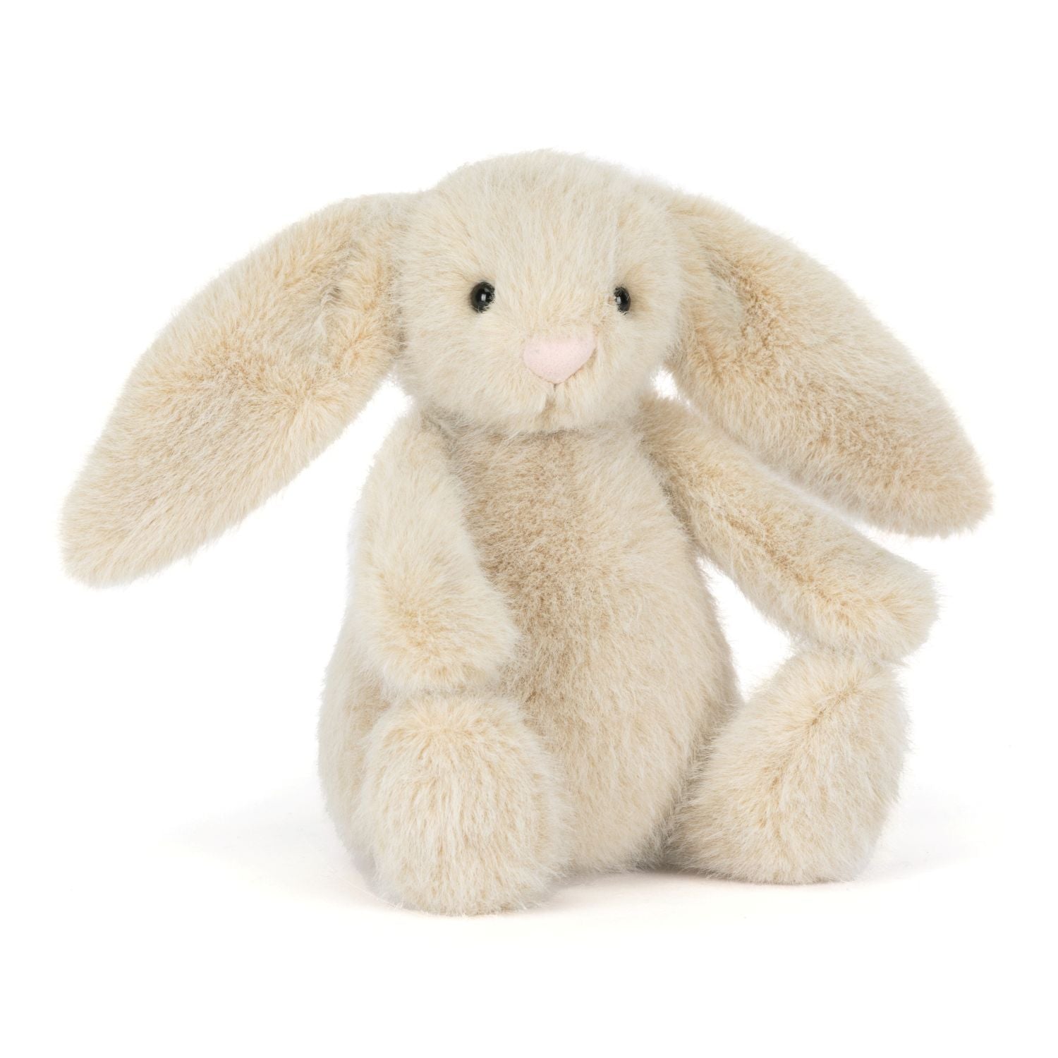 Plush bunny rabbit toy with cream fur on a white background