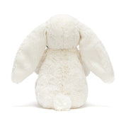 back view of white plush bunny rabbit on white background