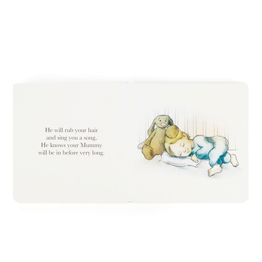 inside of jellycat Book titled 'The Magic Bunny' with a rabbit illustration on a white background