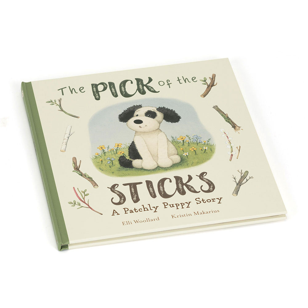 Book cover of 'The Pick of the Sticks' by jellycat with a puppy illustration on a white background