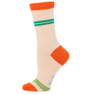 cream sock with orange tips and green lines 
