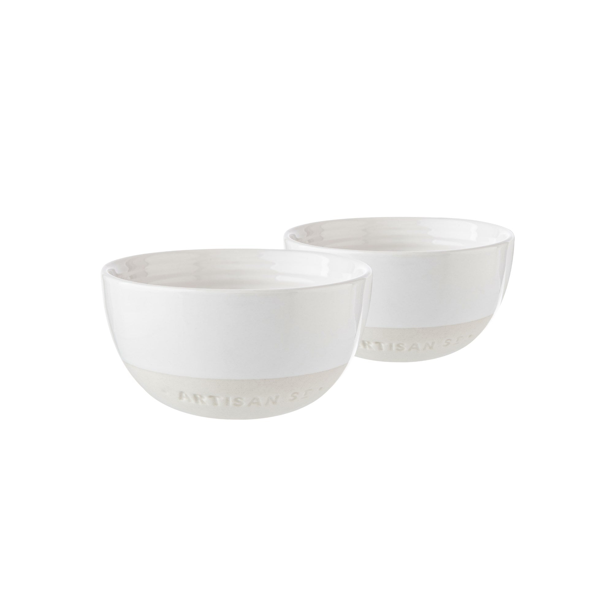 Two white ceramic bowls on a white background