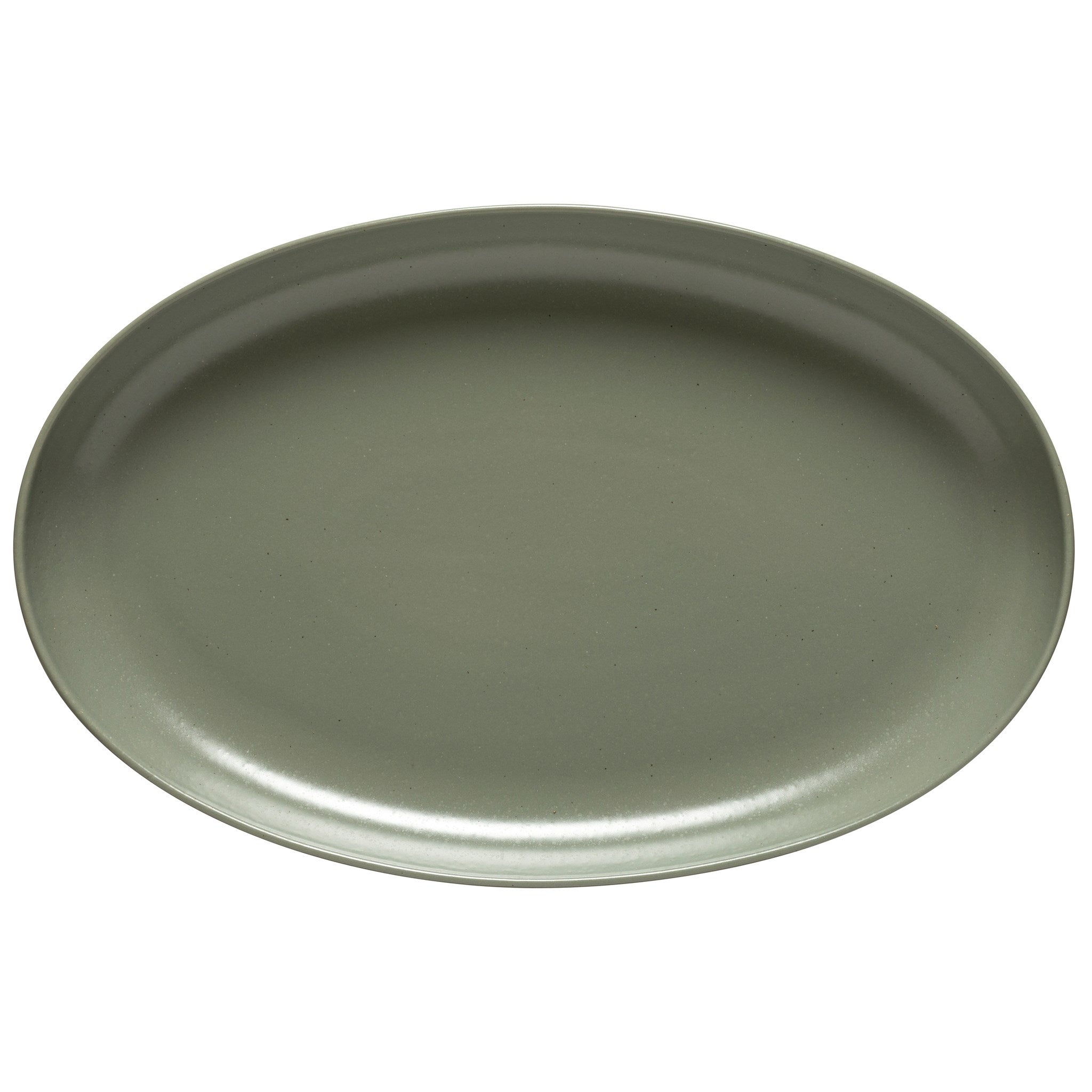 Green ceramic platter on a white background