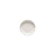 Round ceramic plate with speckled texture on a white background