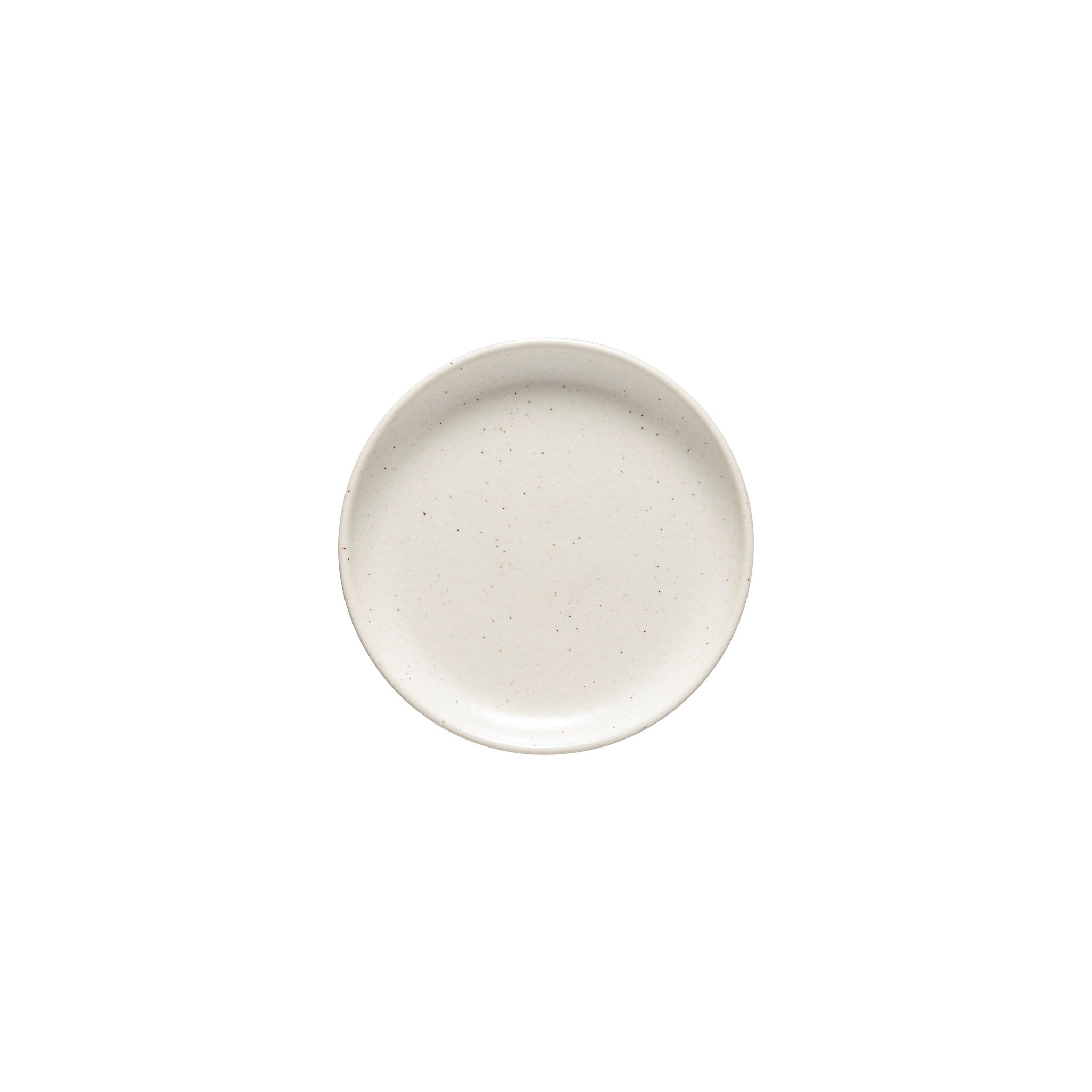 White ceramic plate with speckled texture on a white background