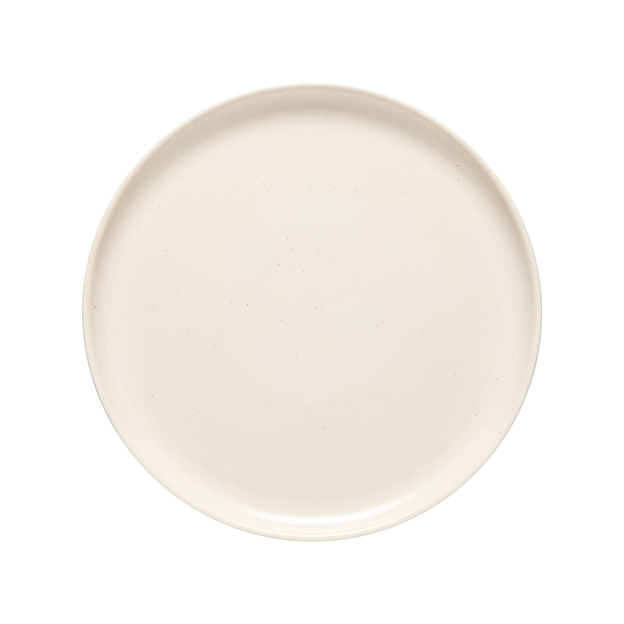 Round beige ceramic plate on a white background