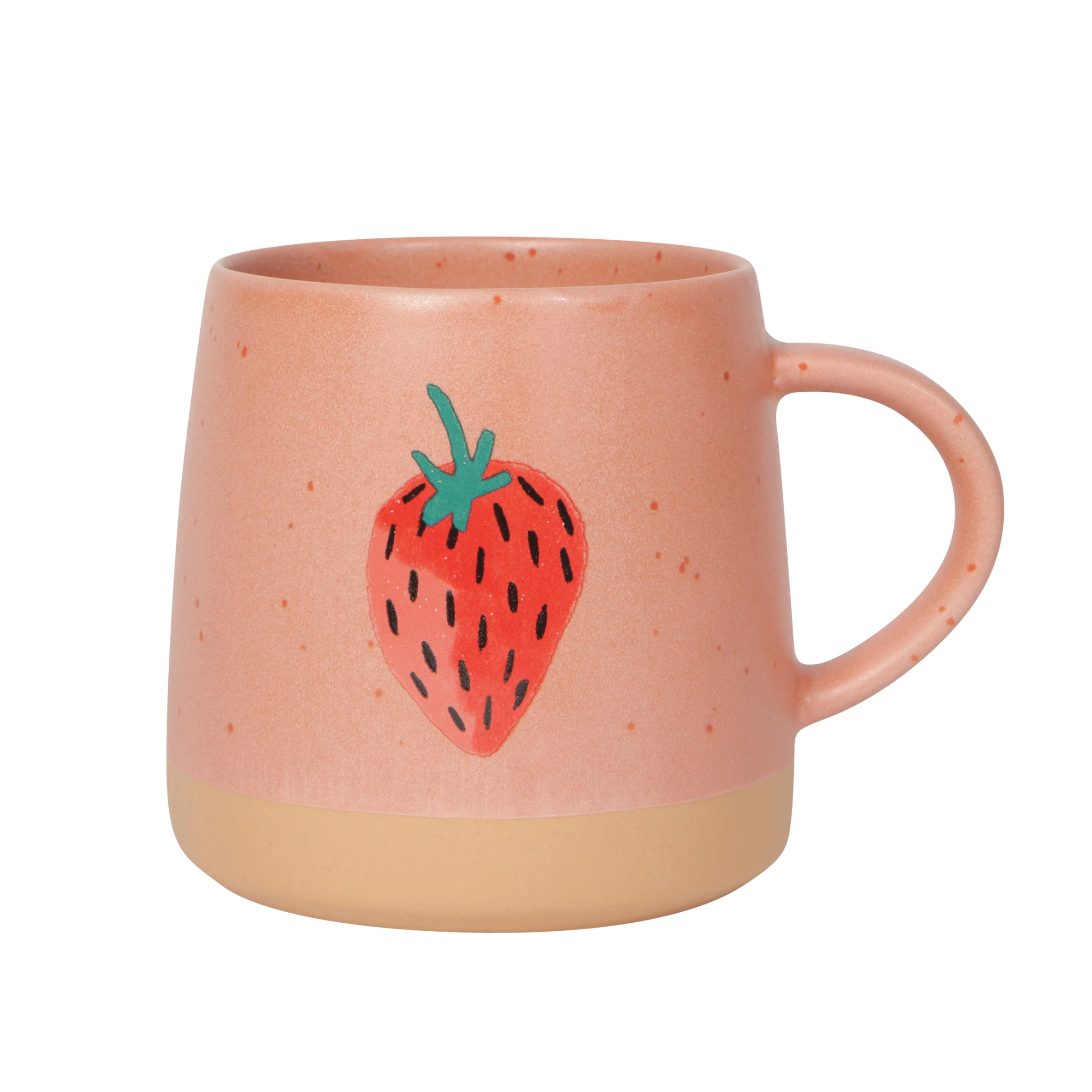 pink ceramic mug with red strawberry picture printed on made by danica