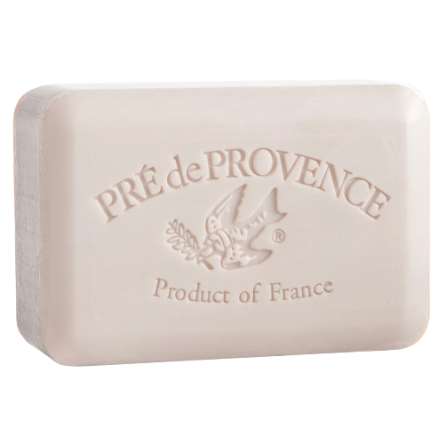 pinkish off white bar of soap with image of flying bird, Text reads pre de provence product of france