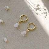 GOLD/ROSE QUARTZ ZIA HOOPS by GLEE JEWELRY