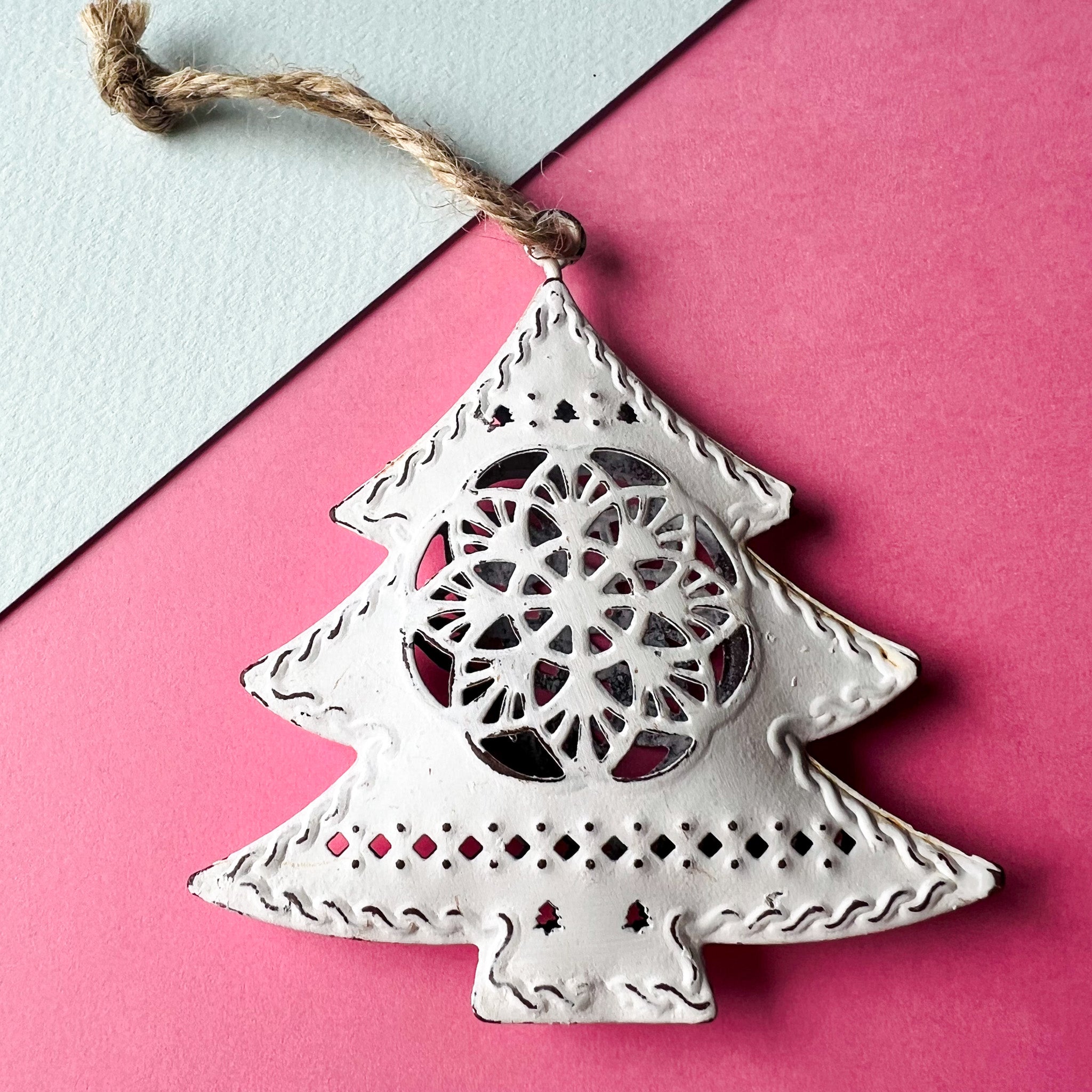 WHITE FILIGREE TREE ORNAMENT