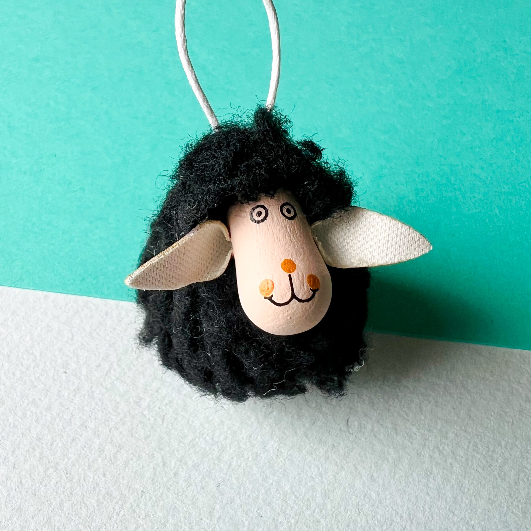 BLACK WOOLY SHEEP ORNAMENT